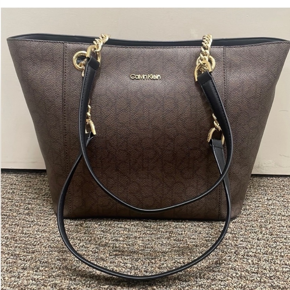 Calvin Klein Dark Brown Tote with Gold Accents